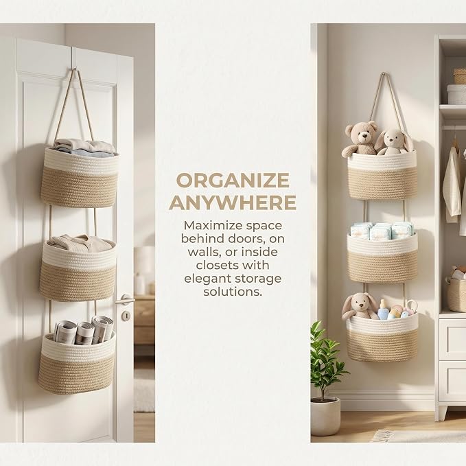 Hanging Basket, Over Door Organizer, 3 -Tier Wall Basket - Image 4