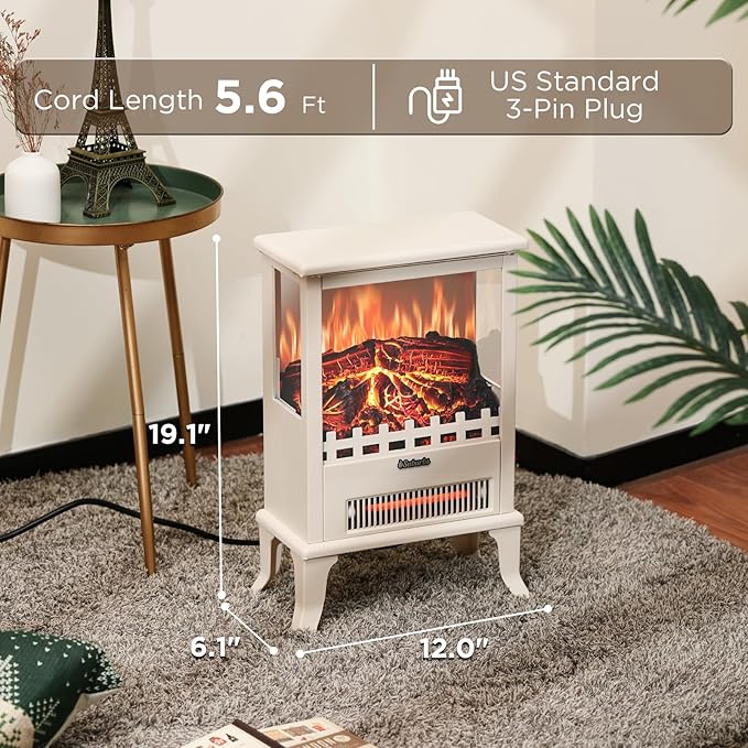 TURBRO Suburbs TS17Q Infrared Electric Fireplace Stove, 19" Freestanding Stove Heater with 3-Sided View, Realistic Flame, Overheating Protection, CSA Certified, for Small Spaces, Bedroom - 1500W