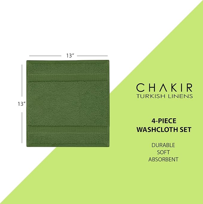 Chakir Turkish Linens 100% Cotton 4-Pack Washcloths 13x13, Moss | Premium - Image 6