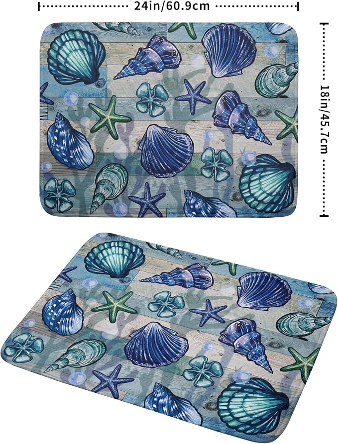 Starfish Seashell Dish Drying Mat 18x24 inch Coastal Beach Dish Drainer Rack - Image 2