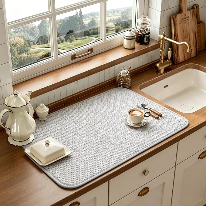 3 Pcs Extra Large Size Dish Drying Mat, Absorbent Microfiber Dishes Drainer Mats - Image 6