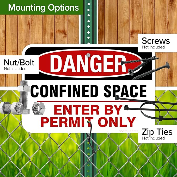 Danger Confined Space Enter By Permit Only Sign, 12x18 Inches, Rust Free .063 Aluminum, Fade Resistant, Made in USA by My Sign Center