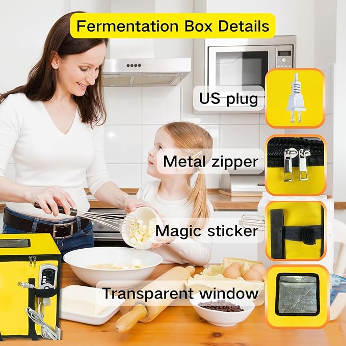 Bread Proofing Box Heater 150w, Dough Proofer Warming Box with NTC Sensor,43L Proofer Foldable Zippered Temperature and Timer Controller for Fermentation Sourdough,Yogurt,Natto,Yellow