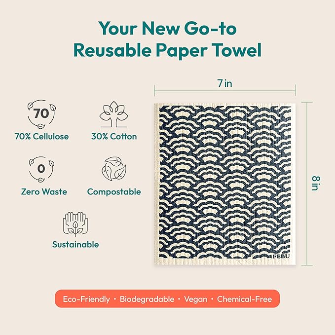 FEBU Swedish Dishcloths for Kitchen | 5 Pack Floral Reusable Paper Towels - Image 8