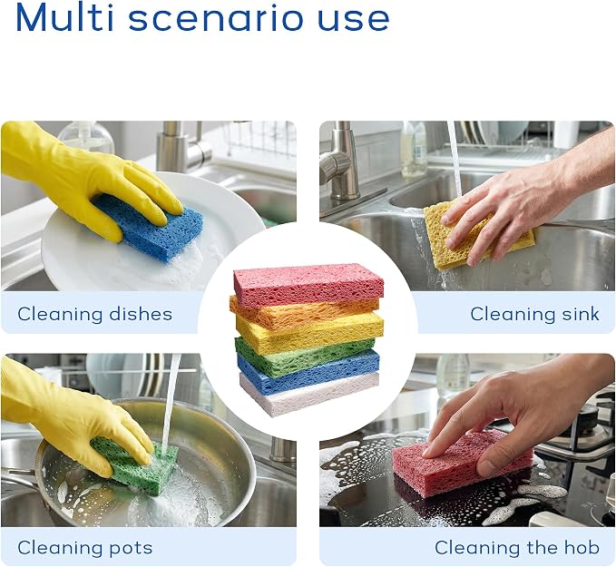 ARCLIBER 6 Pack Cellulose Scrub Sponges Non-Scratch Heavy Duty Kitchen | - Image 6
