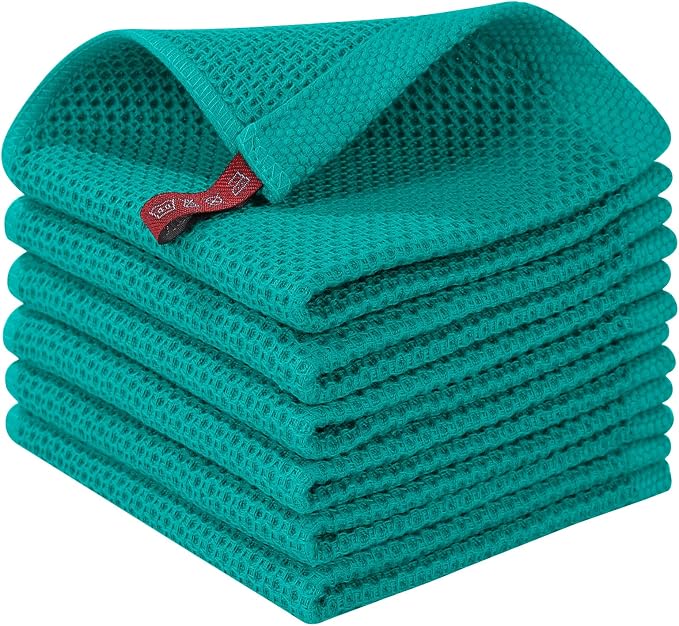 Homaxy 100% Cotton Waffle Weave Kitchen Dish Cloths 6-Pack, Teal | 12 x 12 by Homaxy