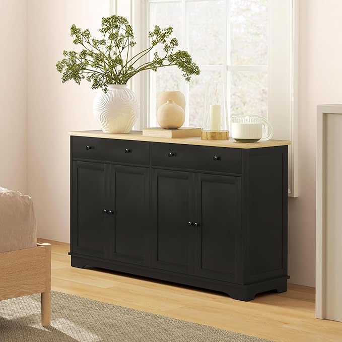 HOMCOM Sideboard Buffet Cabinet with Storage, 55" Modern Kitchen Cabinet with 4 Doors, 2 Drawers and 2 Adjustable Shelves, Coffee Bar Cabinet, Black