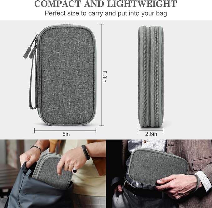 FYY Electronic Organizer, Travel Tech Pouch Bag, Dark Grey | Wrist Strap - Image 2
