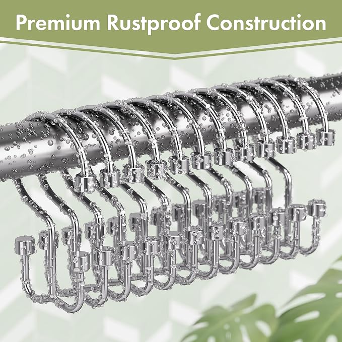 Amazer Chrome Shower Curtain Hooks, Rust-Resistant Metal Shower Hooks, - Image 3