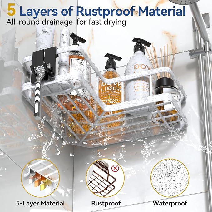 YASONIC Corner Shower Caddy Adhesive, 100% Rustproof Shower Organizer - Image 4