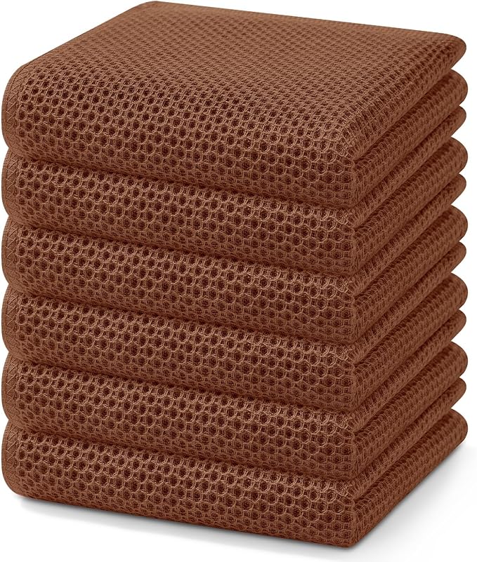Homaxy 100% Cotton Waffle Weave Kitchen Dish Towels 6-Pack, Caramel | 13 x 28 by Homaxy
