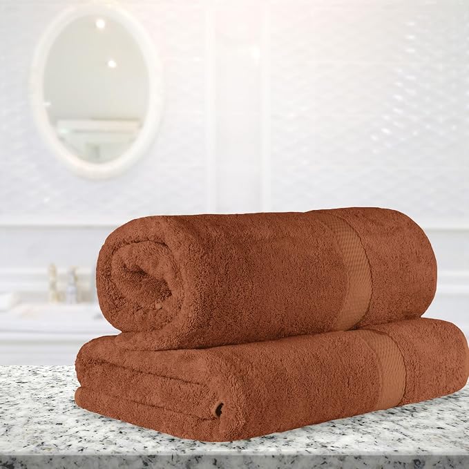 SUPERIOR Egyptian Cotton Pile Heavyweight Bath Sheet, 2 Piece Set, Rust | - Image 2