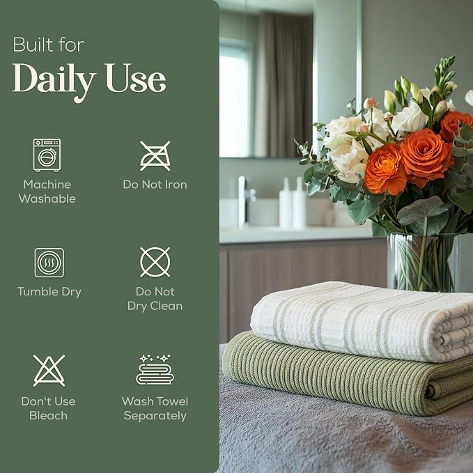 Kitchen Towels, Cotton Hand Towels, Sage Green and Cream Ribbed - Image 7