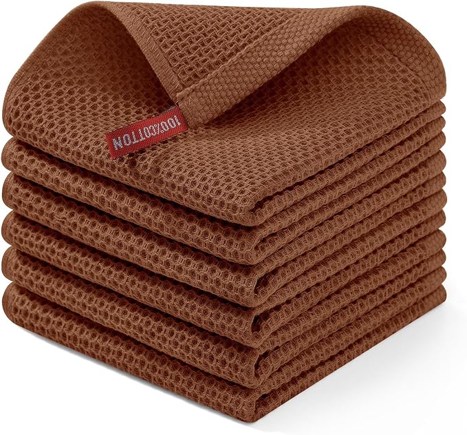 Homaxy 100% Cotton Waffle Weave Kitchen Dish Cloths 6-Pack, Caramel | 12 x 12 by Homaxy
