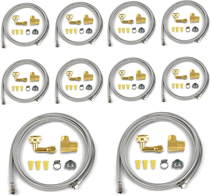 (10 Kit) Efield Dishwasher Installation Kit, 6 FT Stainless Steel Supply Hose, 3/8" X 3/8" Compression Adapter, 3-Wire 6” Power Cord with Tap,(HOSE149-10PCS)