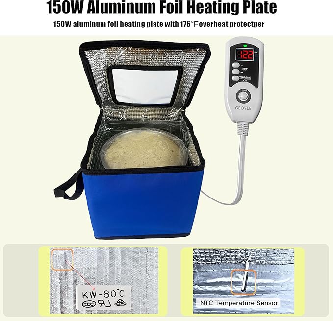 Folding Dough Proofing Box, Sourdough Starter with Temp Control (0-122℉) & 96H Timer, 20L Bread Proofing Box for Sourdough, Pizza, Yogurt, Seed Starting,Blue 10.6 * 10.6 * 10.6inch