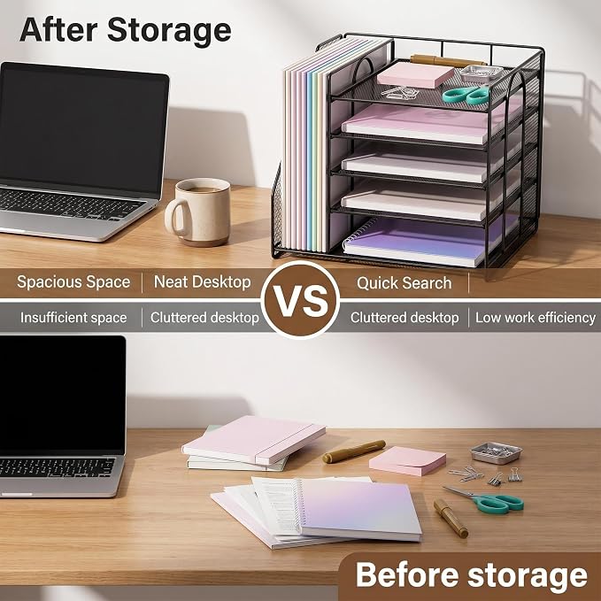 OPNICE Desk Organizer, 5-Tier Paper Organizer Letter Tray, Office Desk - Image 3