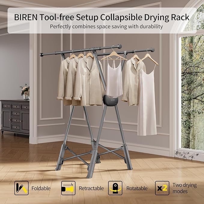 BIREN Clothes Drying Rack Heavy Duty Clothing Racks Foldable Laundry Rack Two - Image 2