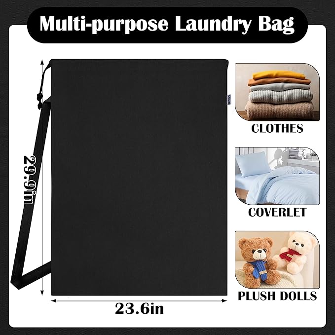 Canvas Laundry Bag with Shoulder Strap & Drawstring - Image 2