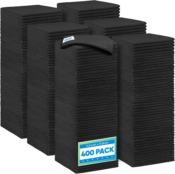 HOMEXCEL Black Microfiber Cleaning Cloth 400 Pack, 11.5 x 11.5 inch Bulk Shop by HOMEXCEL