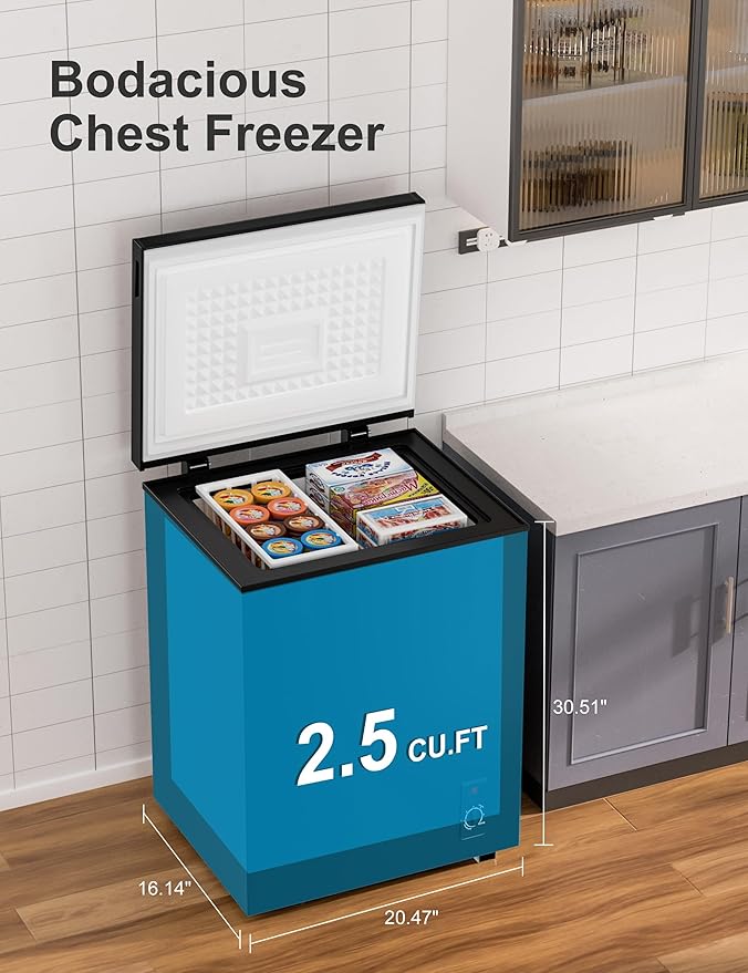 2.5 Cu.Ft Chest Freezer with Removable Basket, Small Deep Freezer, 6 Temp, Energy Efficient (0.35kWh/24H), <40dB Quiet, Manual Defrost, Space Saving Design for Dorm, Office, Apartment, Bar, Black