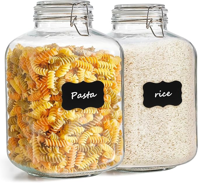 ComSaf Square Glass Jars with Airtight Lid 1.3 Gallon 2 Pack Large Canister | by ComSaf