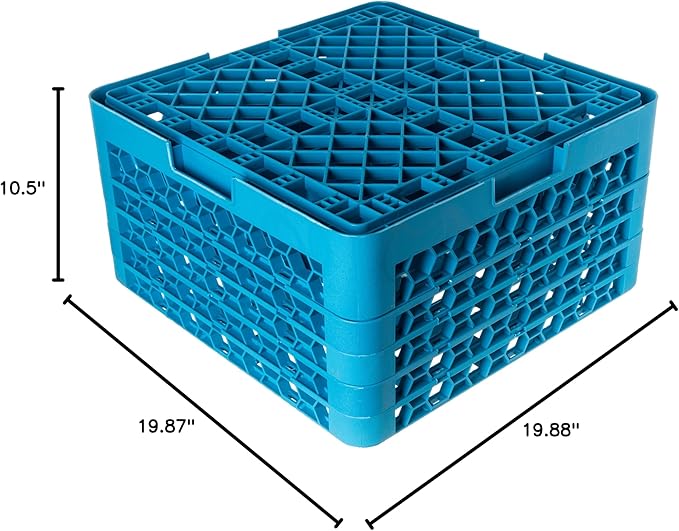 Carlisle FoodService Products RG25-414 OptiClean 25 Compartment Glass Rack with 4 Extenders, 3-1/2" Compartments, Blue (Pack of 2)