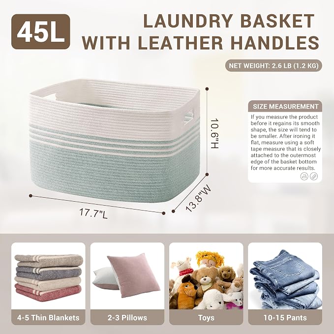 45L Small Woven Laundry Basket Hamper - Image 2
