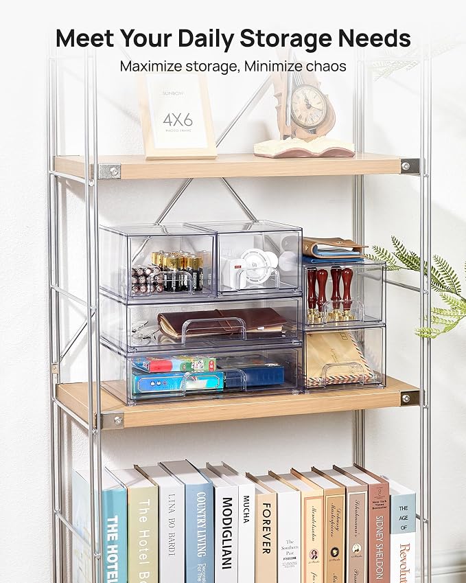 Vtopmart Clear Stackable Storage Drawers Set of 5, Plastic Organizer Bins | - Image 3