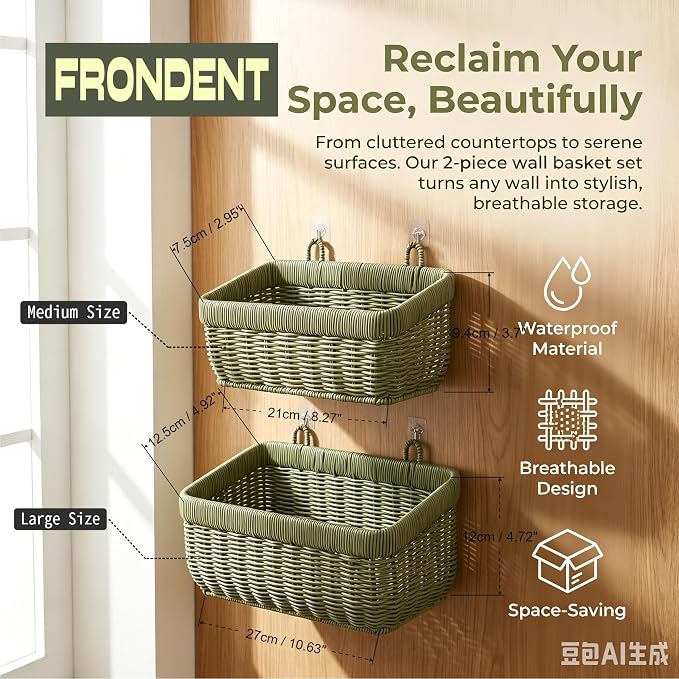 Wall Baskets Set of 2, Wicker-Style Hanging Baskets - Image 3