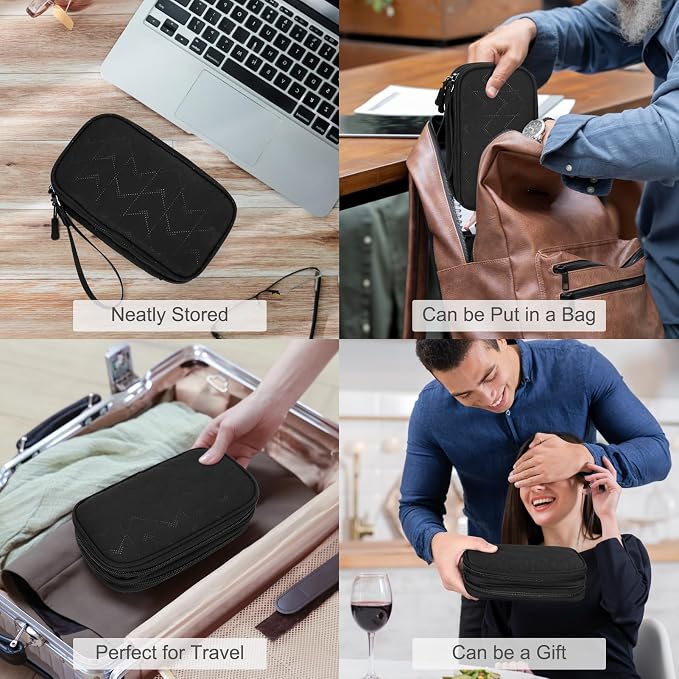 FYY Electronic Organizer, Travel Tech Pouch, Cable Organizer Black Quilted | - Image 7