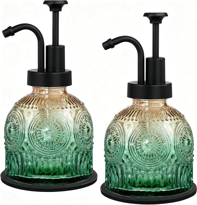 Amolliar 8 Oz Glass Soap Dispenser Plastic Black Pump, Vintage/Farmhouse/Boho by Amolliar