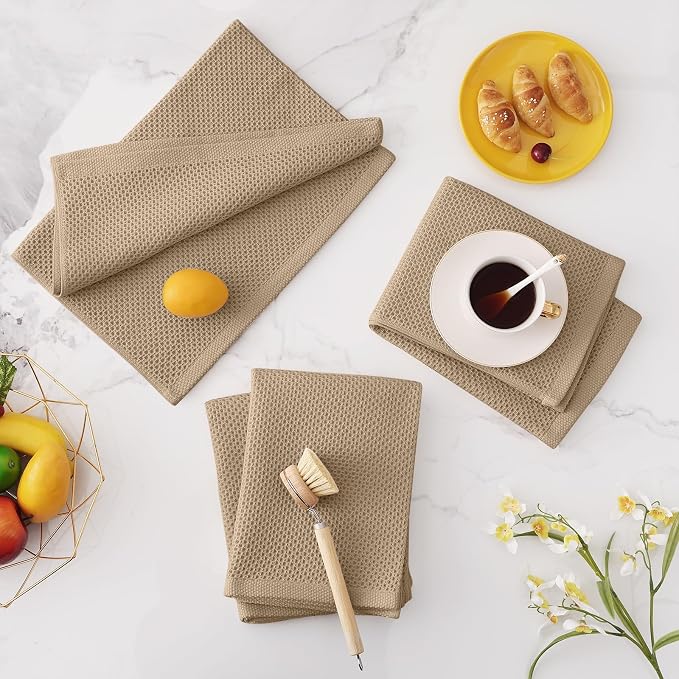 Homaxy 100% Cotton Oversized Waffle Weave Kitchen Towels 4-Pack, Tan | 20 x 28 - Image 7