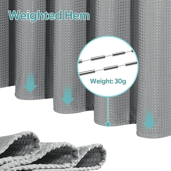 Vipfree 3 in 1 Shower Curtain Set, Waffle Shower Curtain and Liner Set - Image 5