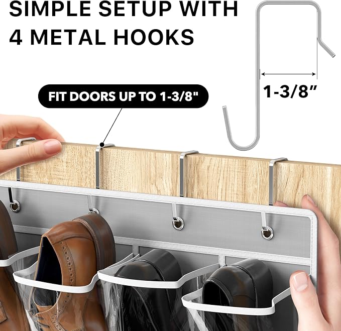 Simple Houseware 24 Pockets Large Clear Over the Door Shoe Organizer, 4 Durable - Image 5