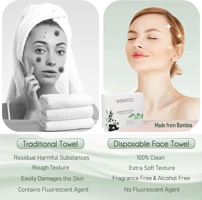 WOWOTEX Travel Size Disposable Face Towels, Ultra Soft Dry Wipes, Travel & - Image 6