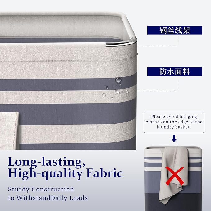 2 Pack Laundry Baskets 100L Extra Large, Waterproof Freestanding Collapsible - Image 3