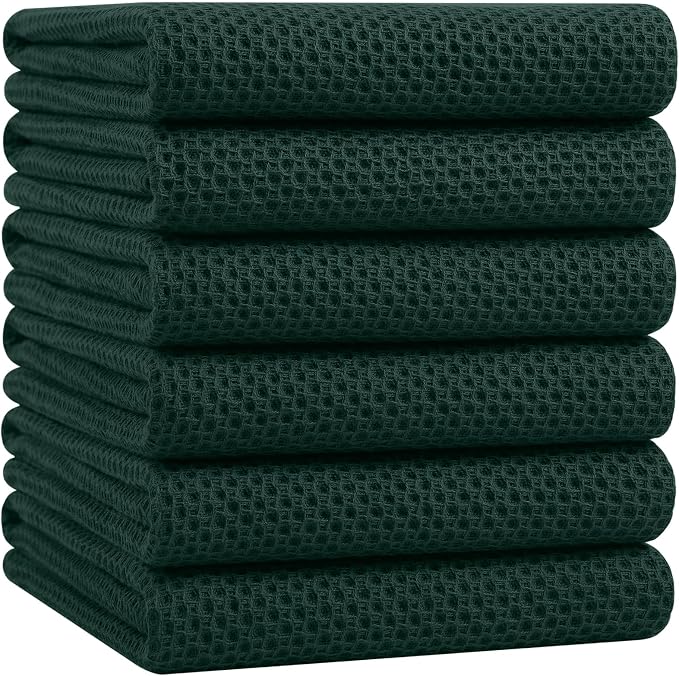 Homaxy 100% Cotton Oversized Waffle Weave Kitchen Towels 6-Pack | Blackish Green by Homaxy