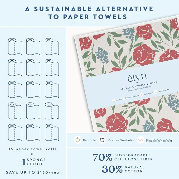 ELYN Swedish Dishcloths, Reusable & Washable Sponge Cloths, Absorbent Cleaning - Image 3