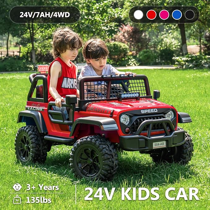 Sopbost 24V 7Ah 2 Seater Ride On Truck Ride On Toy for Big Kids Ride On Car with Remote Control Off-Road Electric Car with Shock Absorber, LED Lights, Bluetooth Music Player, EVA Tires, Red