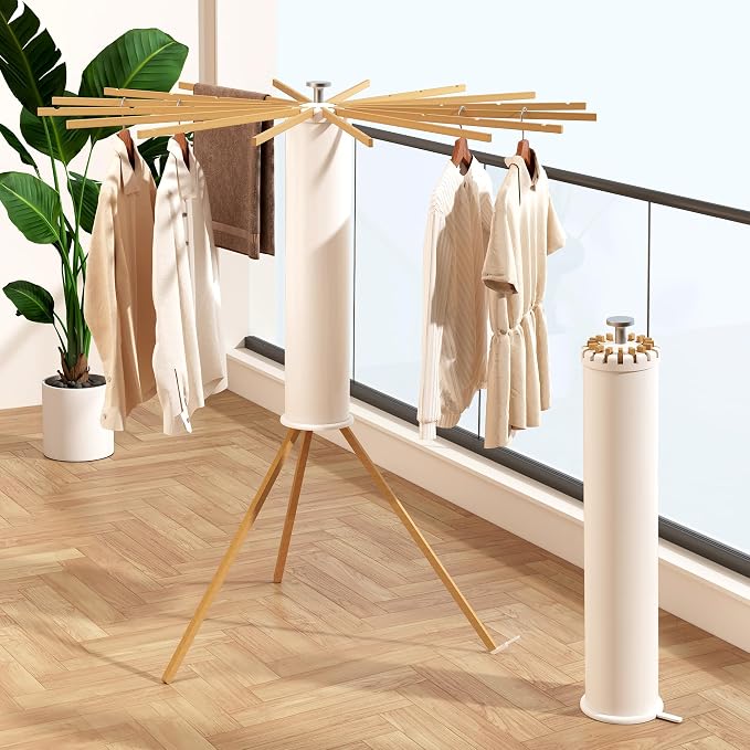 Heavy-Duty Wooden Tripod Clothes Drying Rack, 16 Rods, Large Capacity, 360° - Image 7