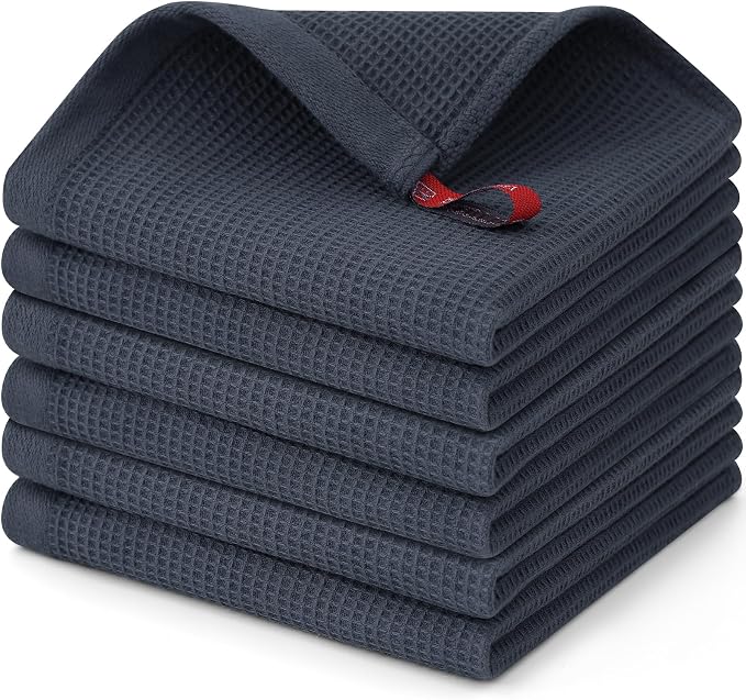 Homaxy 100% Cotton Waffle Weave Dish Cloths, 6 Pack, Dark Grey by Homaxy