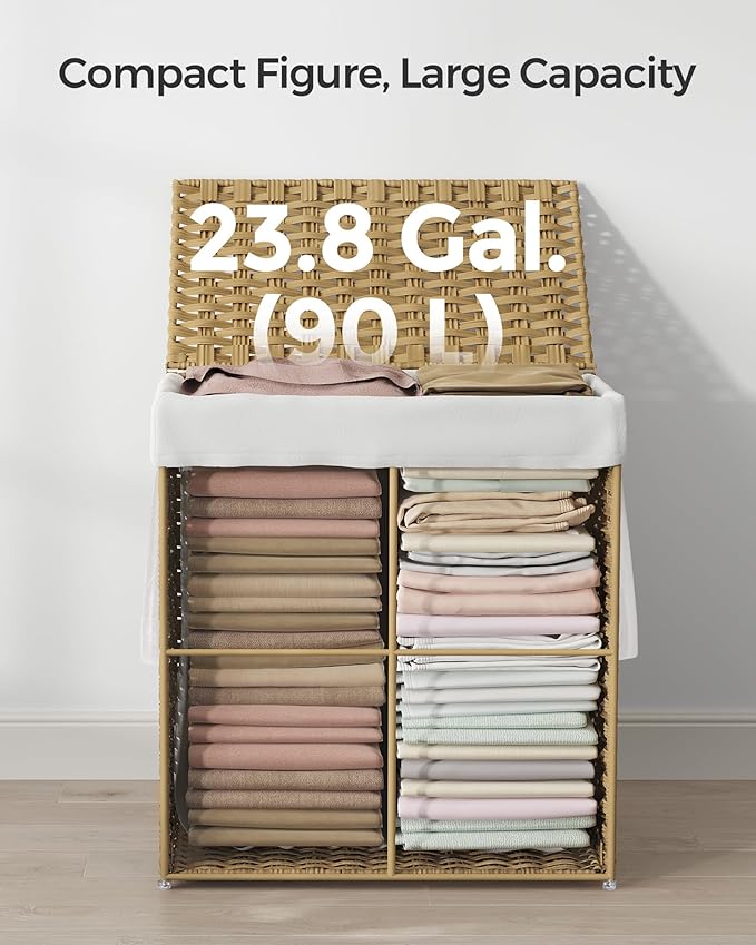 SONGMICS Laundry Hamper with Lid, 23.8 Gal Synthetic Rattan - Image 5