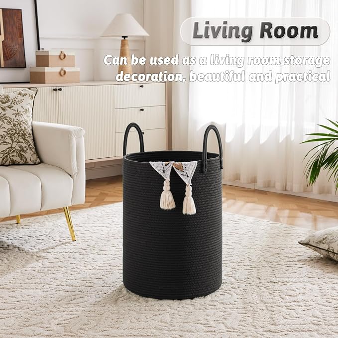 Artfeel Laundry Basket, Woven Cotton Rope Laundry Hamper, 80L - Image 2