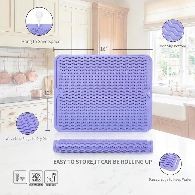 MicoYang Silicone Dish Drying Mat — Quick-Dry Ridges Counter & Sink Pad - Image 2