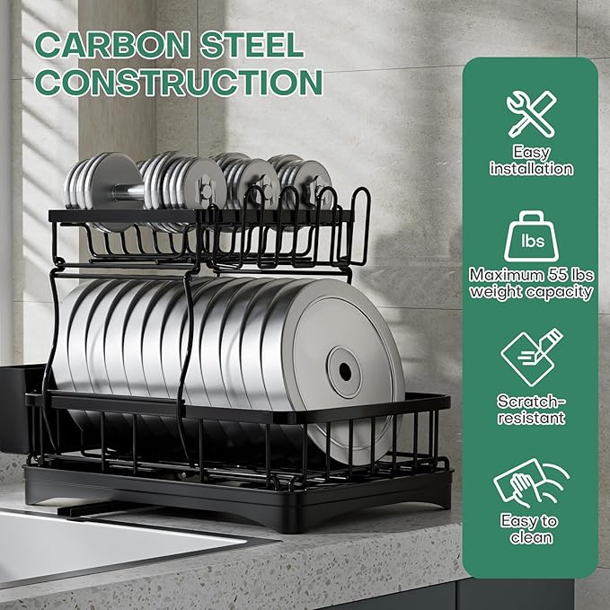 2 Tier Dish Rack, Carbon Steel Dish Drying Rack - Image 3