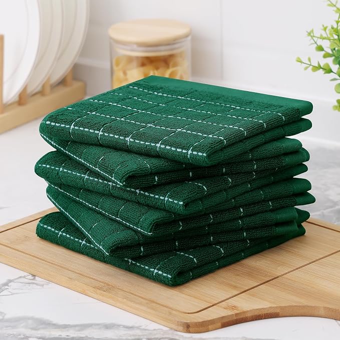 Homaxy 100% Cotton Terry Kitchen Dish Cloths, 6 Pack, Dark Green - Image 8