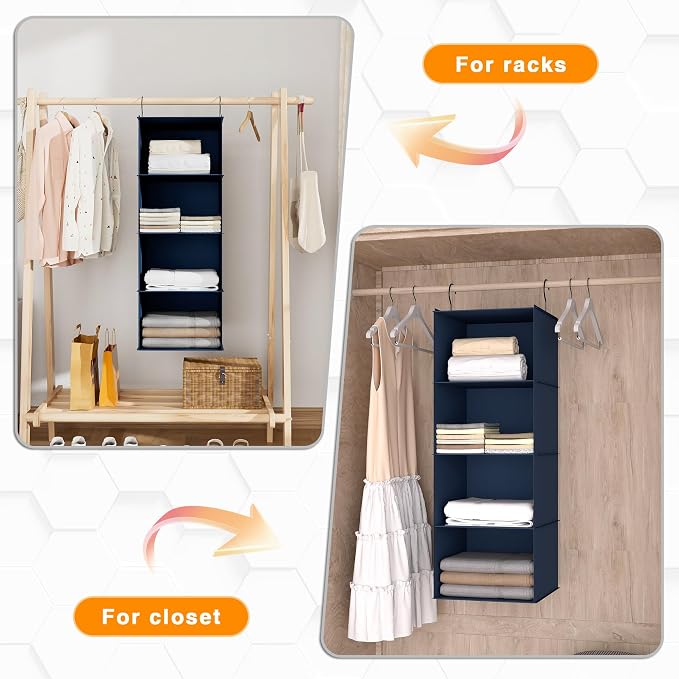 Hanging Closet Organizer 4-Shelf, Oxford Fabric Wardrobe Storage, shoes & - Image 5