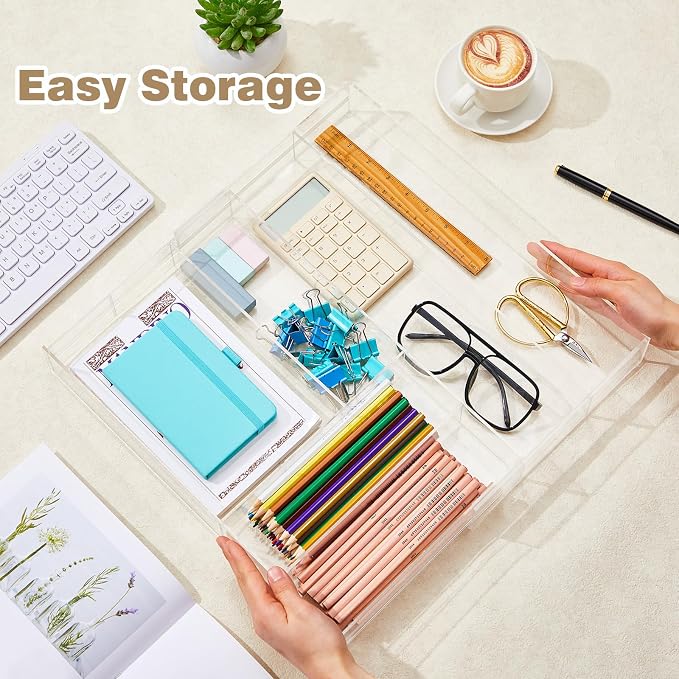 Briwooody Clear Acrylic Drawer Organizer Expandable, 7 Compartments, Large | - Image 4
