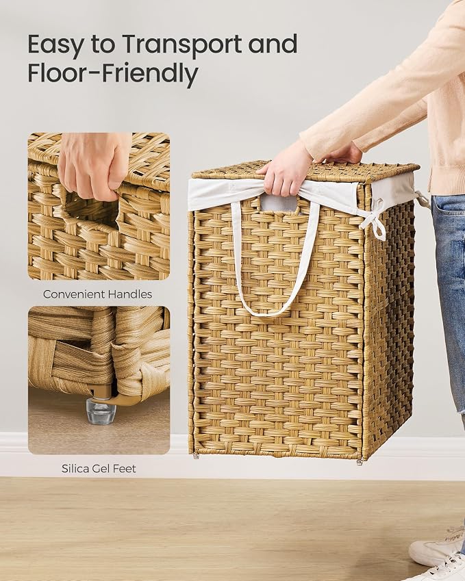 SONGMICS Laundry Hamper with Lid, 52.8 Gal Synthetic Rattan - Image 4